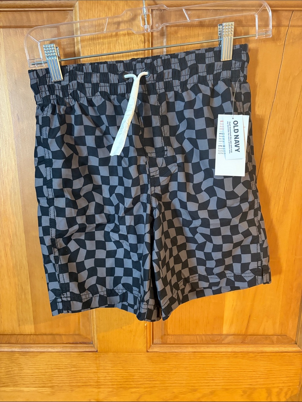 Old Navy Black & Gray Wavy Checkered Swim Trunks
